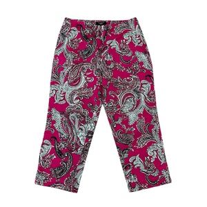 Tablots Carpri Pants Size 12 Petite Classic slim fit Paisley Print Fushia White